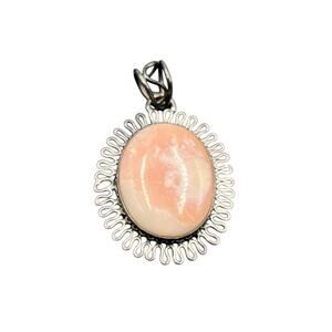 Pink White Pink Opal, Sterling‎ Silver Peace and Penance Stone Pendant